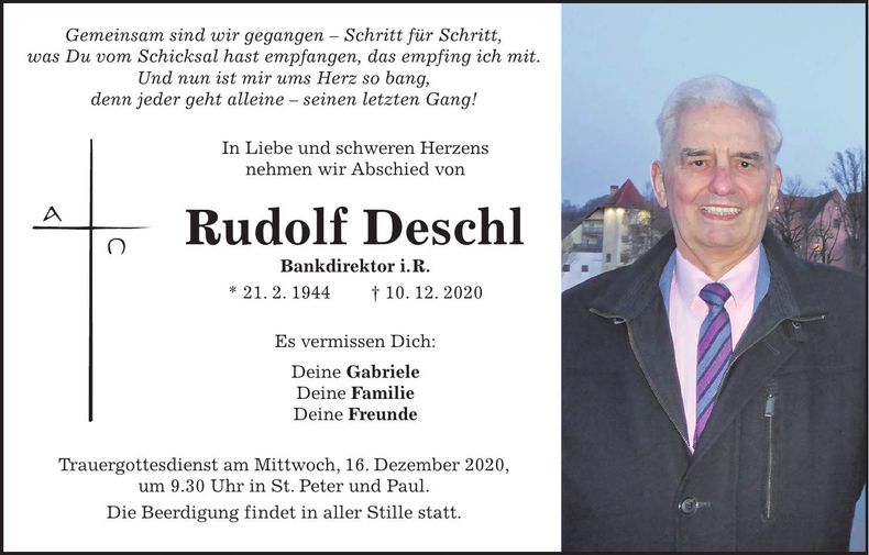 Traueranzeige Rudolf Deschl