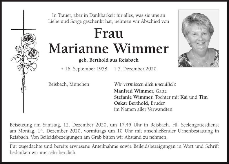 Traueranzeige Marianne Wimmer