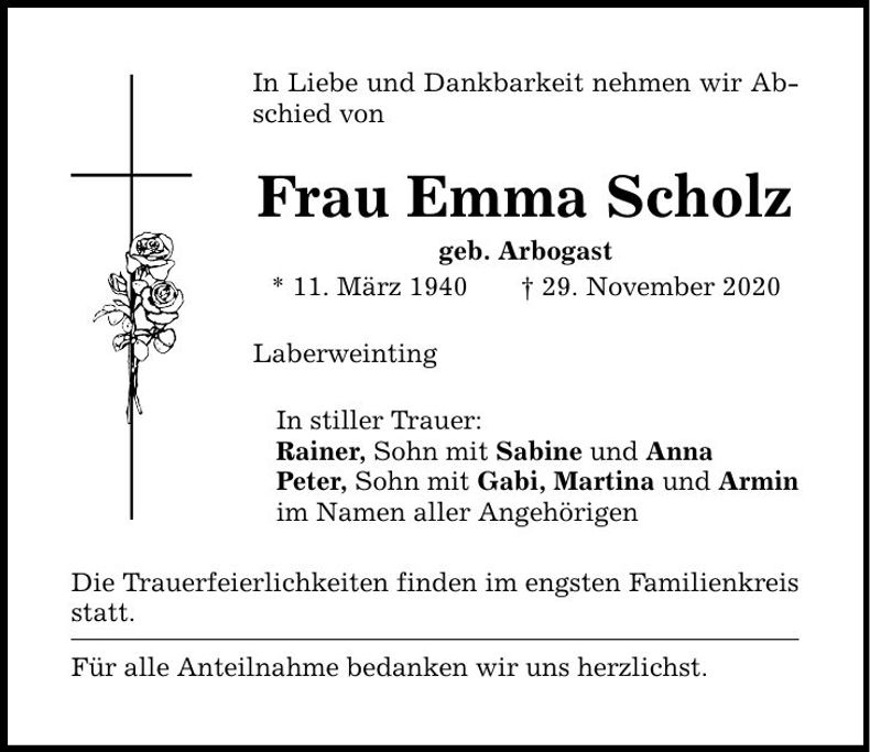 Traueranzeige Emma Scholz