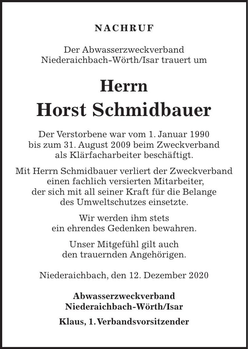 Traueranzeige Horst Schmidbauer