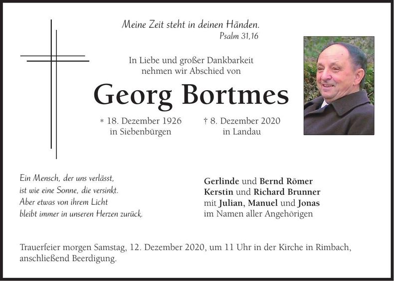 Traueranzeige Georg Bortmes