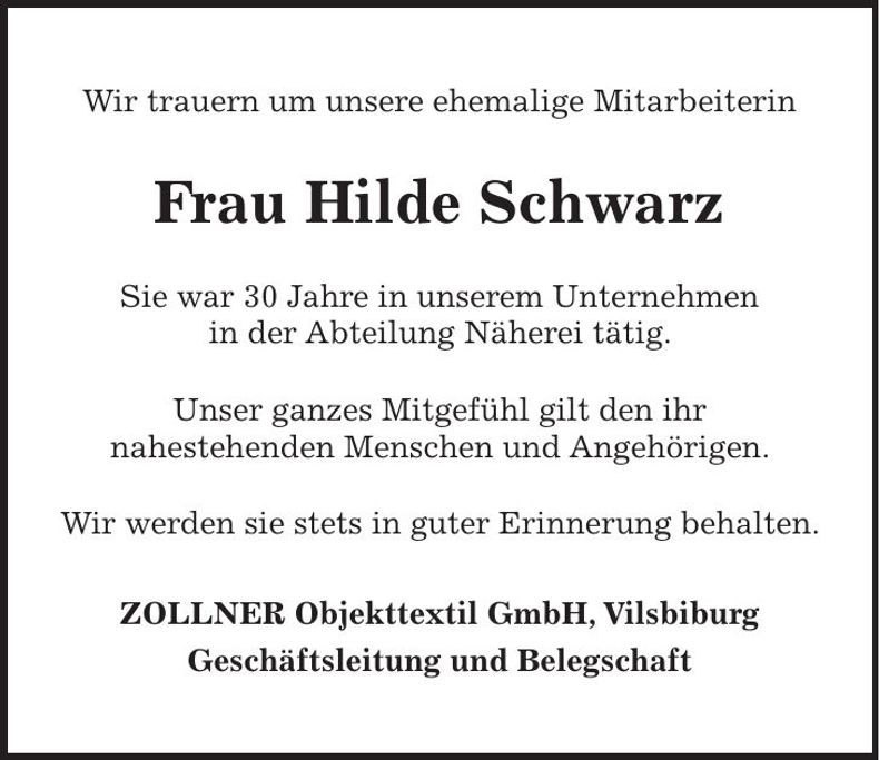 Traueranzeige Hilde Schwarz