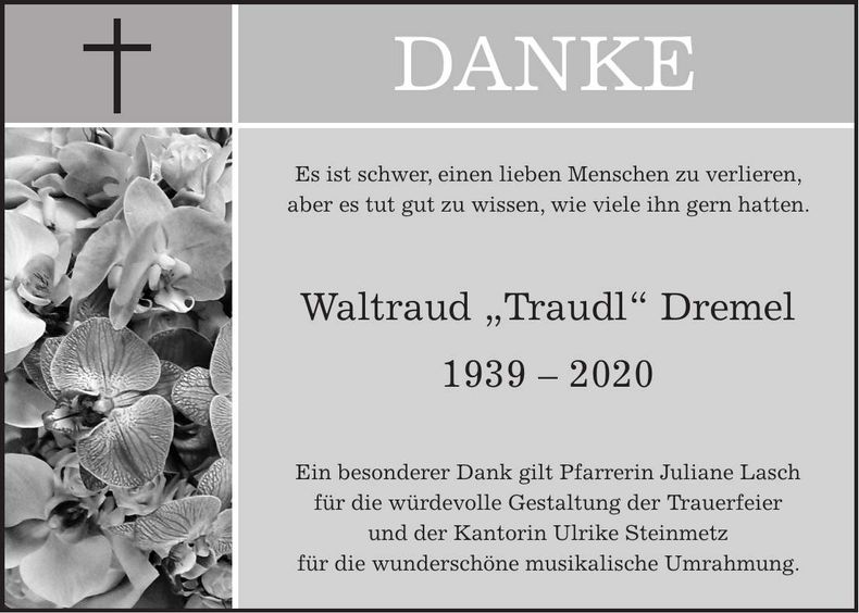 Traueranzeige Waltraut Dremel