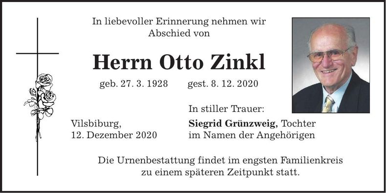 Traueranzeige Otto Zinkl