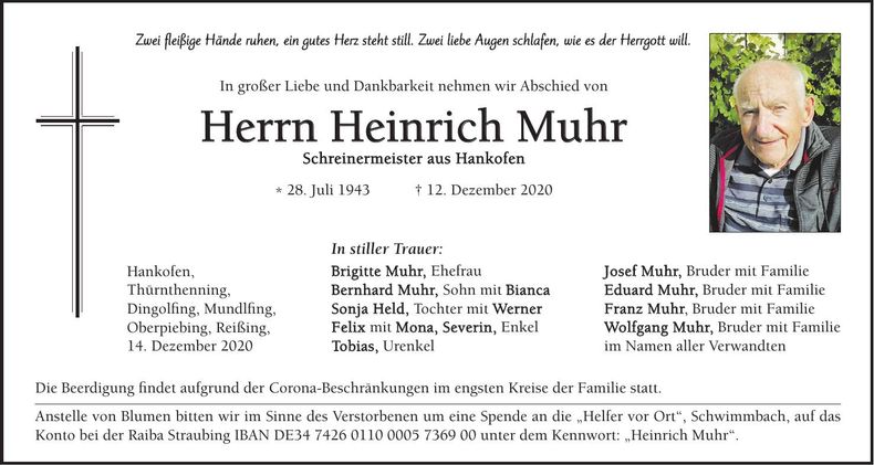 Traueranzeige Heinrich Muhr