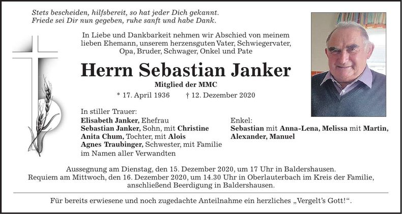 Traueranzeige Sebastian Janker