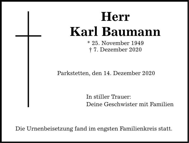 Traueranzeige Karl Baumann