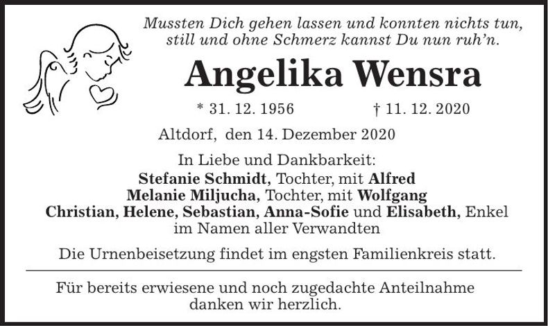 Traueranzeige Angelika Wensra