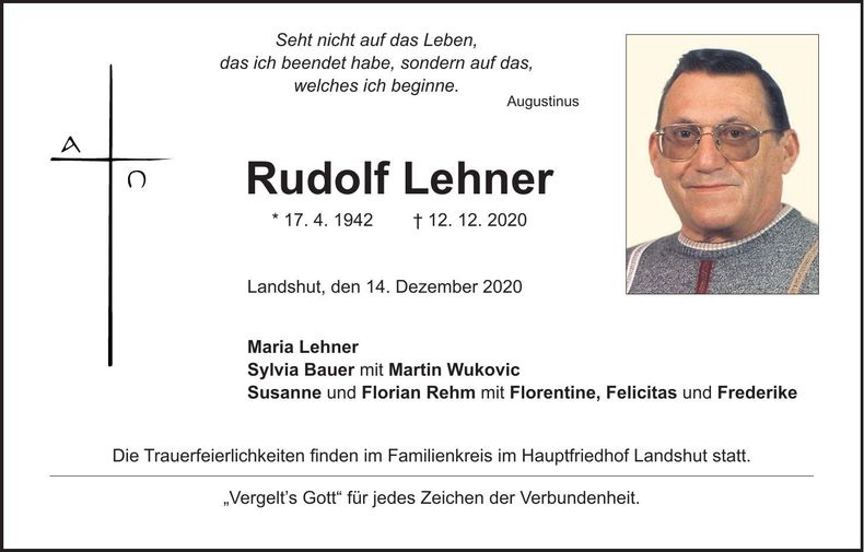 Traueranzeige Rudolf Lehner