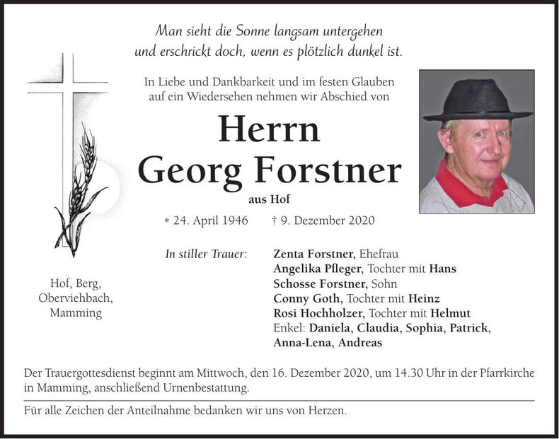 Traueranzeige Georg Forstner