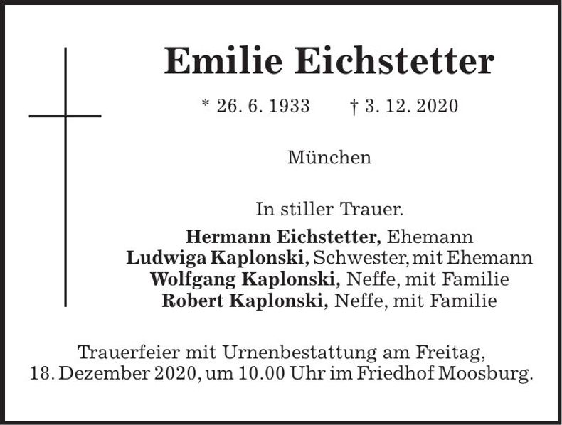 Traueranzeige Emilie Eichstetter