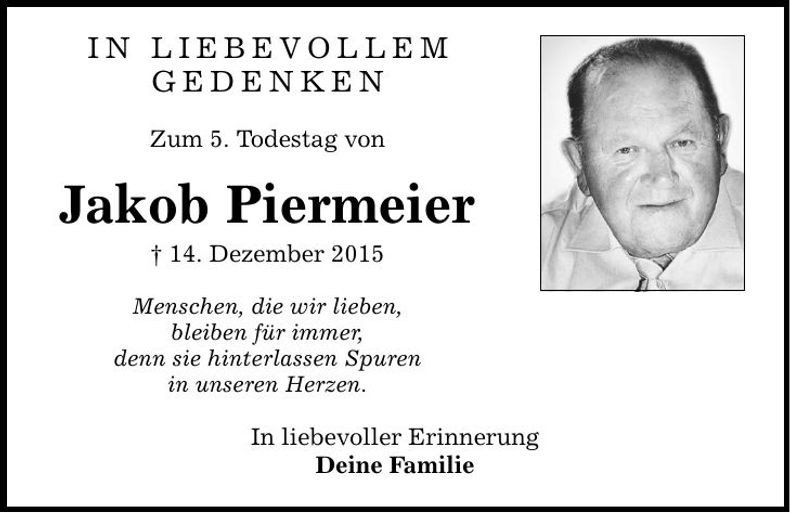 Traueranzeige Jakob Piermeier