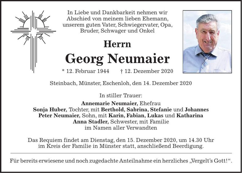 Traueranzeige Georg Neumaier