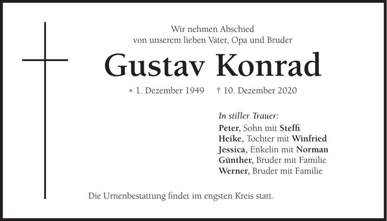 Traueranzeige Gustav Konrad