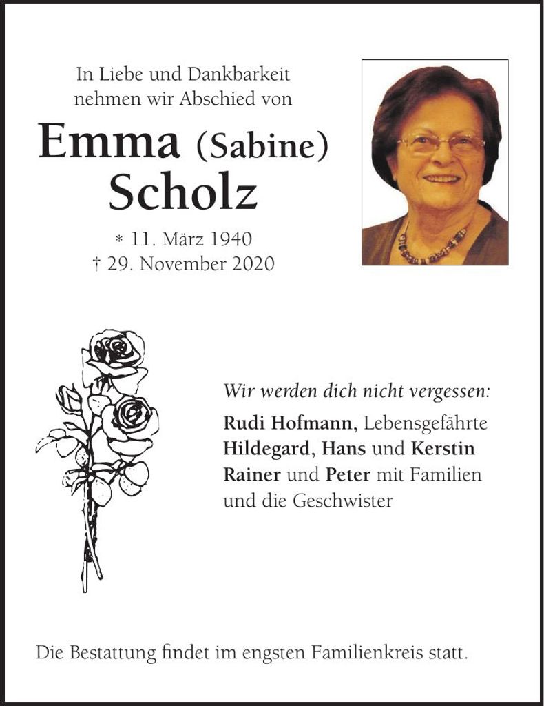 Traueranzeige Emma Scholz