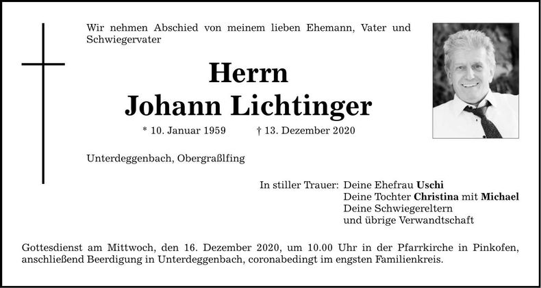 Traueranzeige Johann Lichtinger