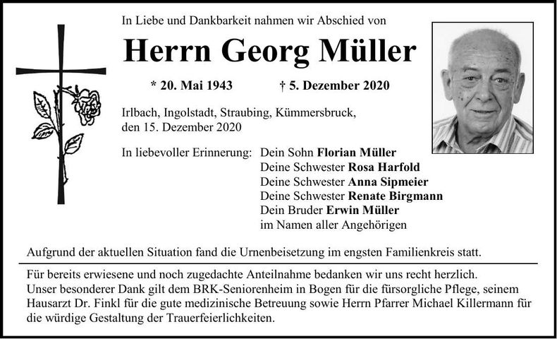 Traueranzeige Georg Müller