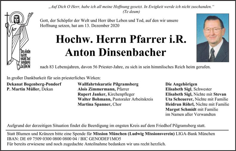 Traueranzeige Anton Hochw. Dinsenbacher