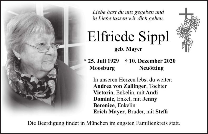 Traueranzeige Elfriede Sippl