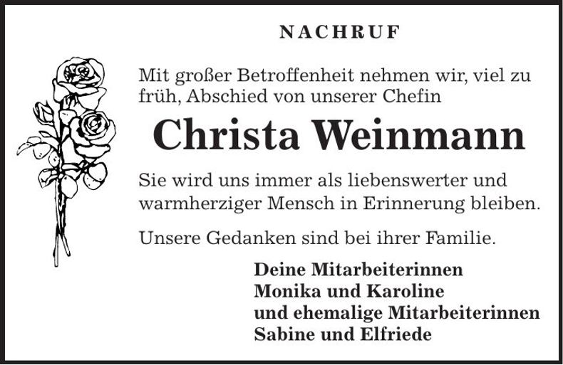 Traueranzeige Christa Weinmann