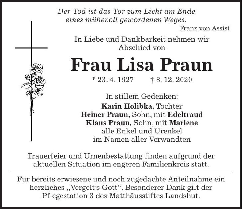 Traueranzeige Lisa Praun