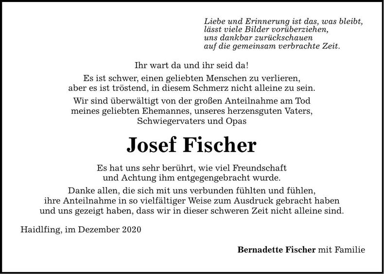 Traueranzeige Josef Fischer
