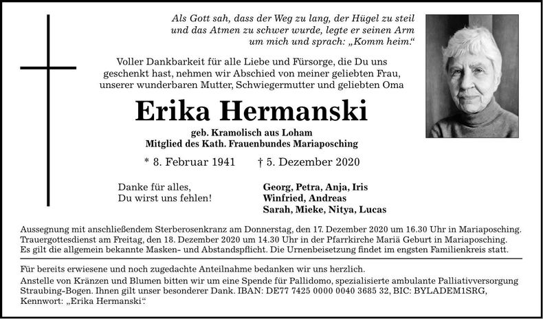 Traueranzeige Erika Hermanski