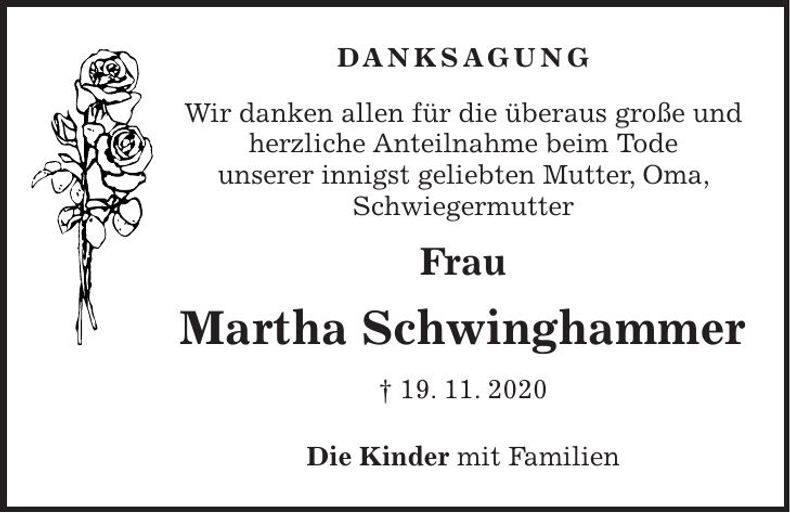 Traueranzeige Martha Schwinghammer