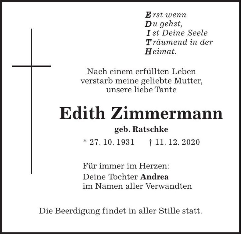 Traueranzeige Edith Zimmermann