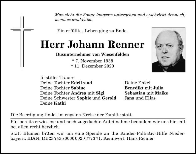 Traueranzeige Johann Renner