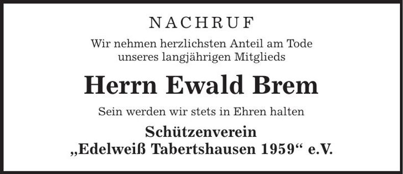 Traueranzeige Ewald Brem