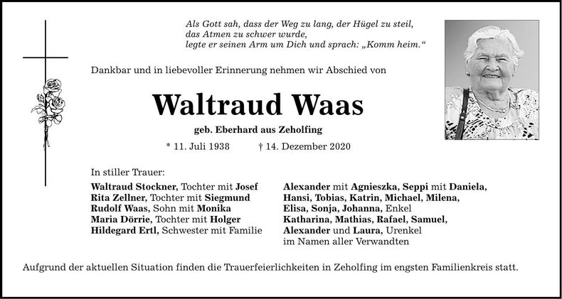 Traueranzeige Waltraud Waas