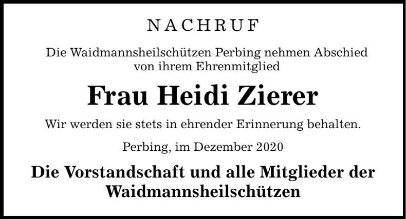 Traueranzeige Heidi Zierer
