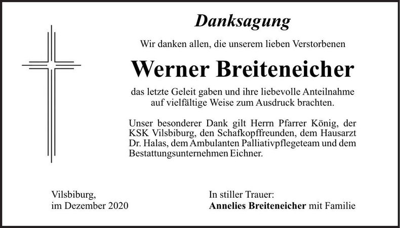 Traueranzeige Werner Breiteneicher