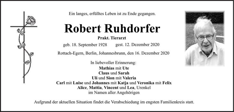 Traueranzeige Robert Ruhdorfer