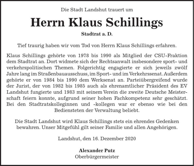 Traueranzeige Klaus Schillings