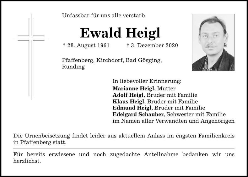 Traueranzeige Ewald Heigl