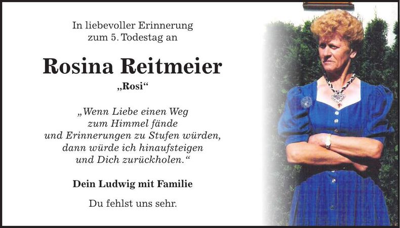 Traueranzeige Rosina Reitmeier