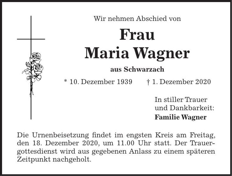 Traueranzeige Maria Wagner