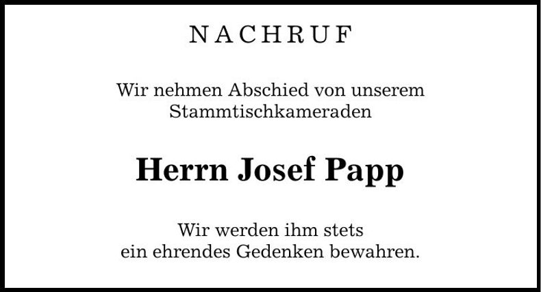 Traueranzeige Josef Papp