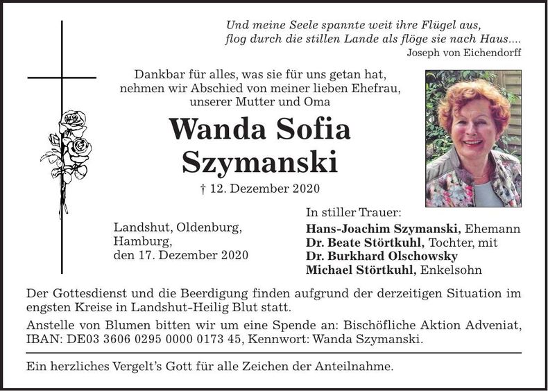 Traueranzeige Wanda Sofia Szymanski