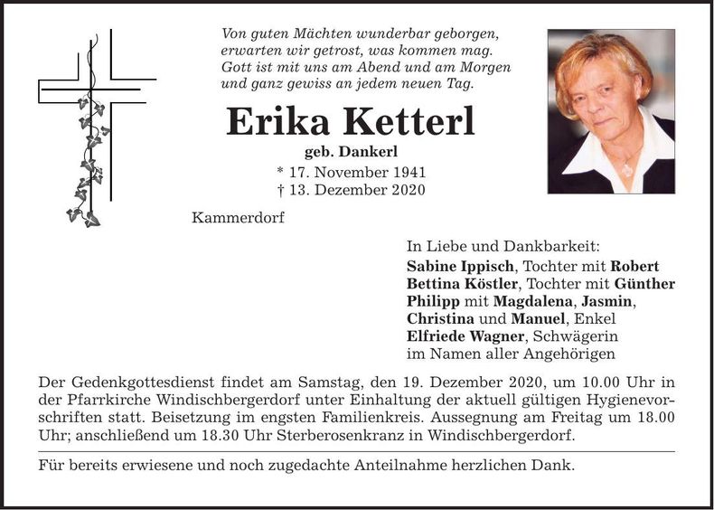 Traueranzeige Erika Ketterl