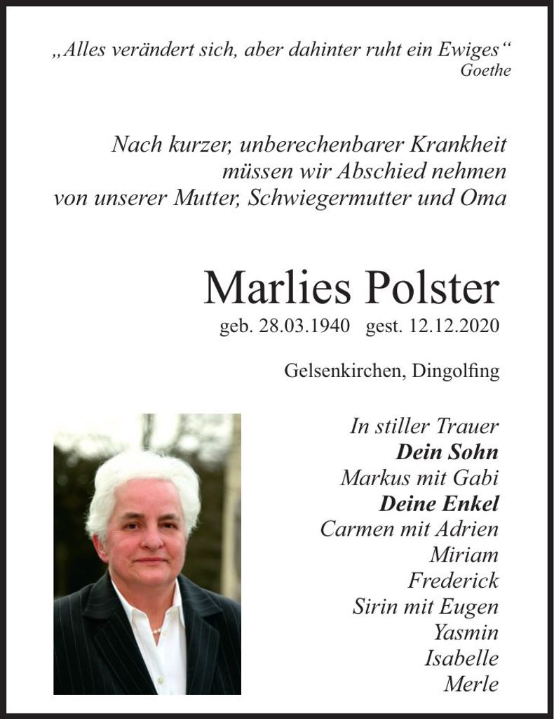 Traueranzeige Marlies Polster