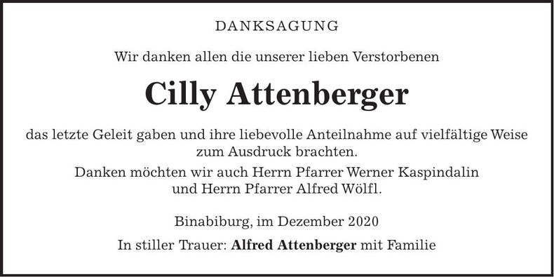 Traueranzeige Cilly Attenberger