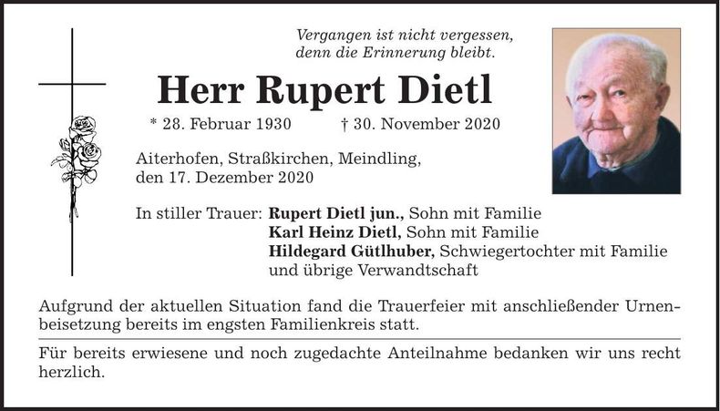 Traueranzeige Rupert Dietl