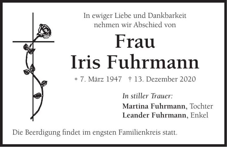 Traueranzeige Iris Fuhrmann