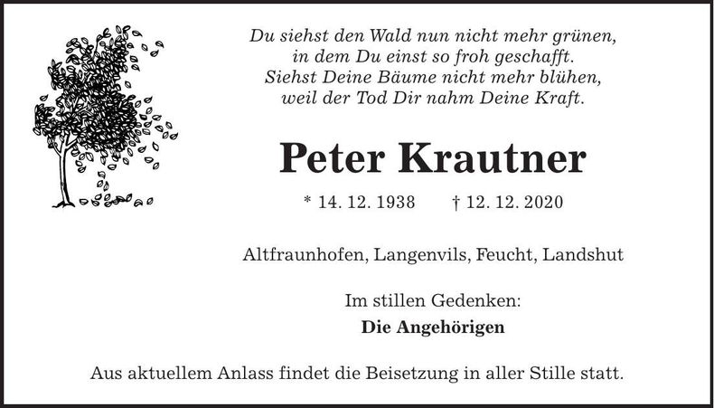 Traueranzeige Peter Krautner