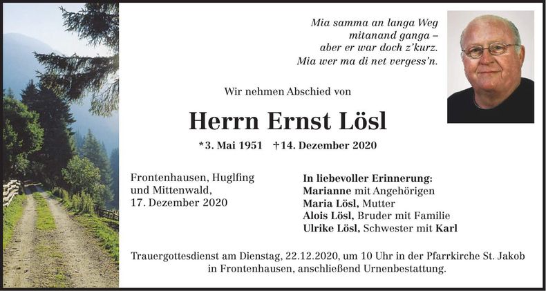 Traueranzeige Ernst Lösl