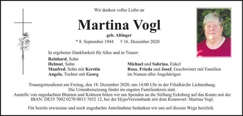 Traueranzeige Martina Vogl