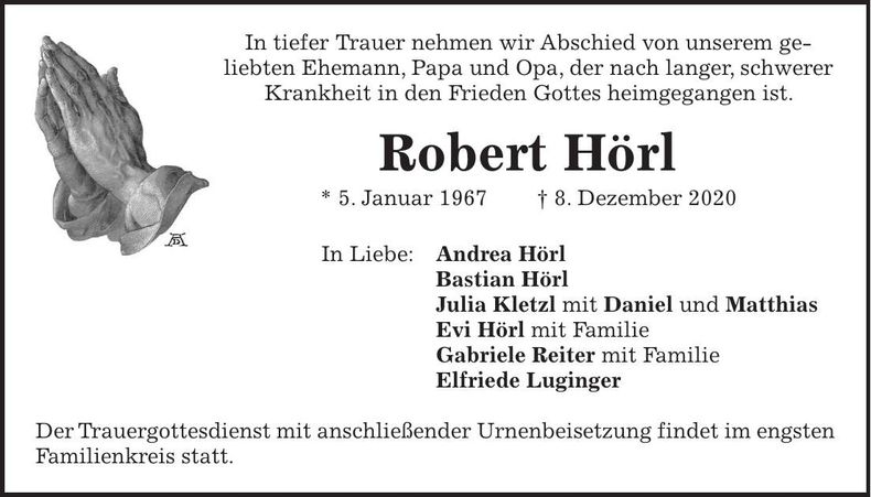 Traueranzeige Robert Hörl